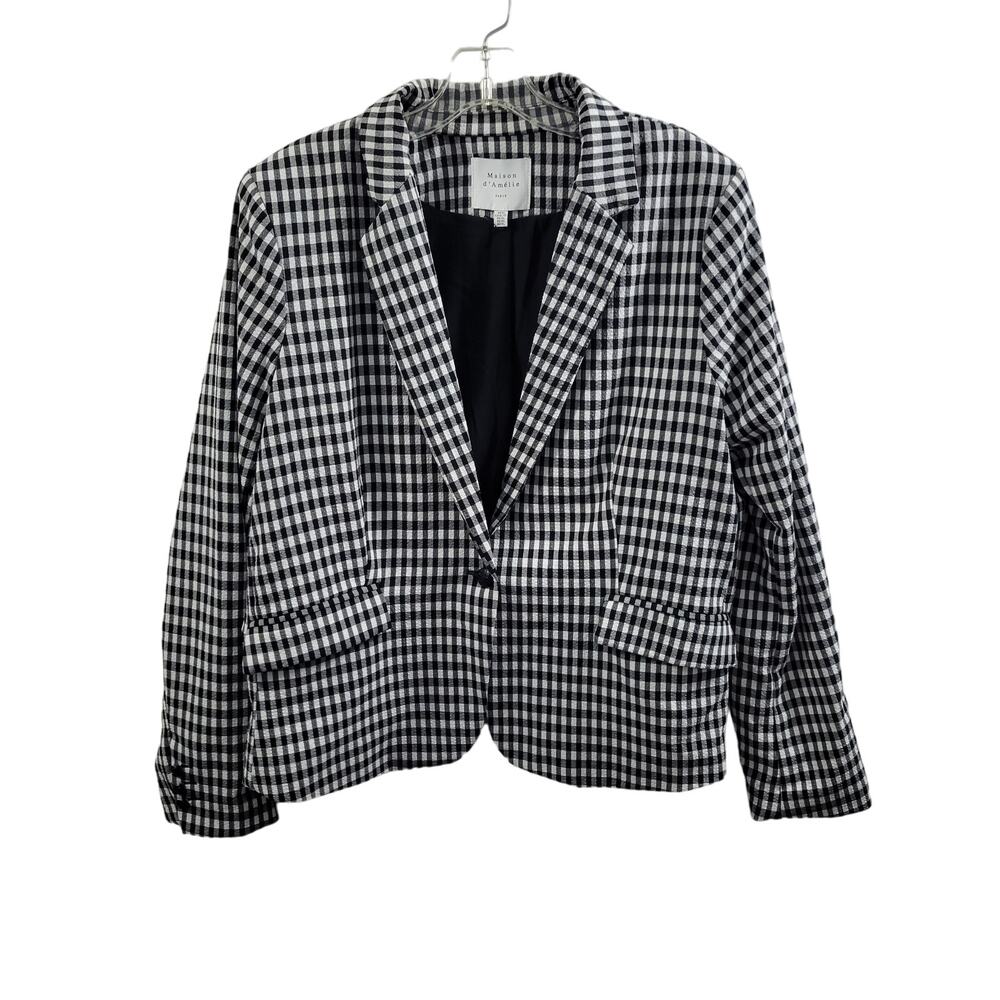 Black & White Gingham Single-Button Blazer by Maison Amelie in size XL—cute!